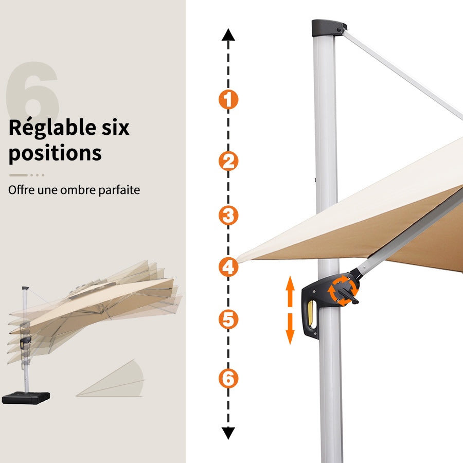 PURPLE LEAF Parasol Déporté Inclinable, Parasol De Jardin Exterieur Toit à Double Rotatif 360°,Parasol Terrasse Exterieur Luxueux