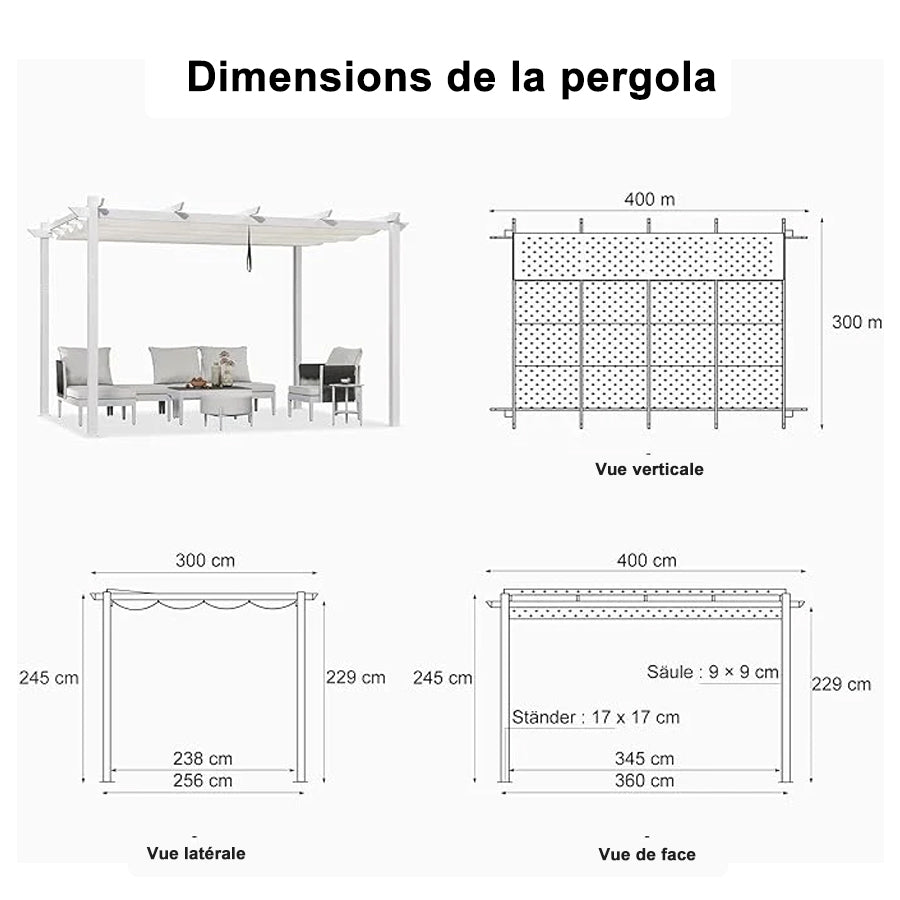 PURPLE LEAF Pergola rétractable d'extérieur avec double abri solaire Blanc Heavy-Duty Aluminium Pergola Patio Pergola moderne pour jardin deck arrière-cour