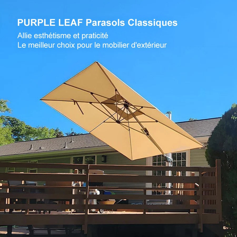 PURPLE LEAF Parasol Déporté Inclinable, Parasol De Jardin Exterieur Toit à Double Rotatif 360°,Parasol Terrasse Exterieur Luxueux