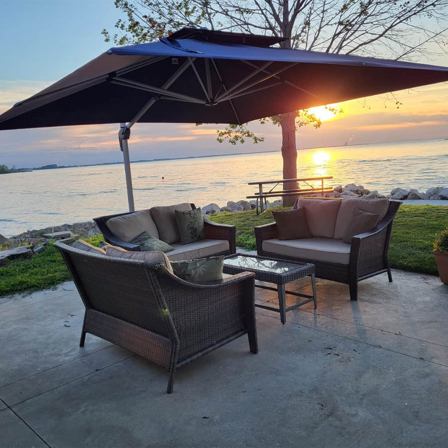 PURPLE LEAF Parasol Déporté Inclinable, Parasol De Jardin Exterieur Toit à Double Rotatif 360°,Parasol Terrasse Exterieur Luxueux