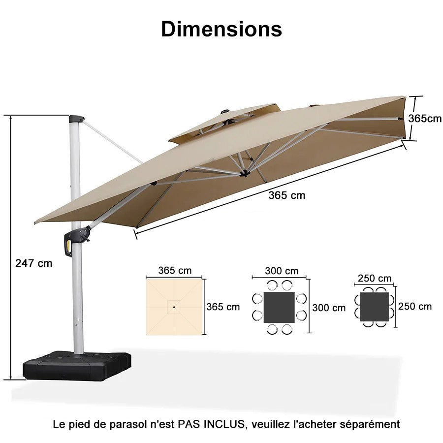 PURPLE LEAF Parasol Déporté Inclinable, Parasol De Jardin Exterieur Toit à Double Rotatif 360°,Parasol Terrasse Exterieur Luxueux
