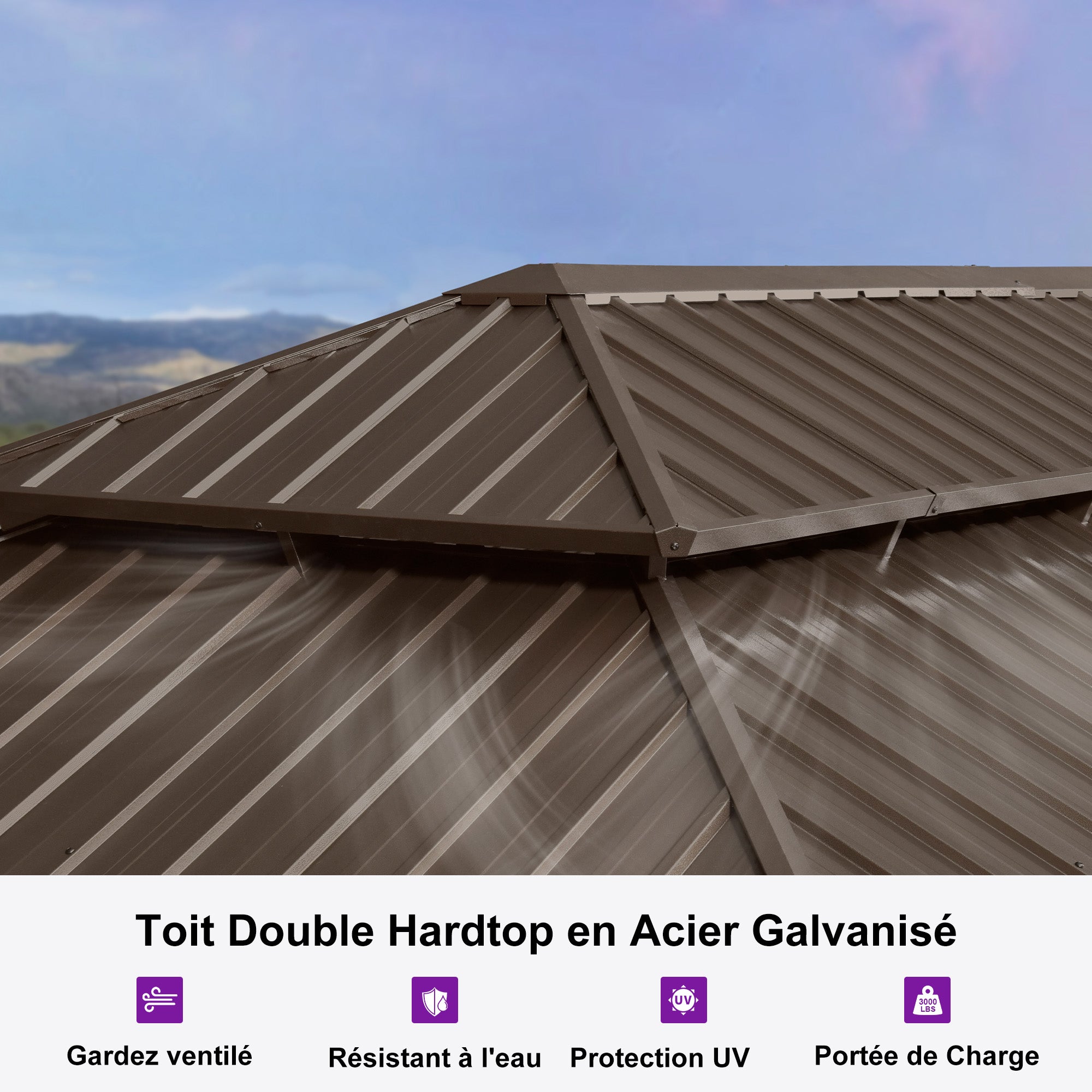 PURPLE LEAF Tonnelle De Jardin Tonnelle Pergola Aluminum Avec Moustiquaire Et Rideaux Pavillon De Jardin à Double Toit Acier Galvanisé, Bronze