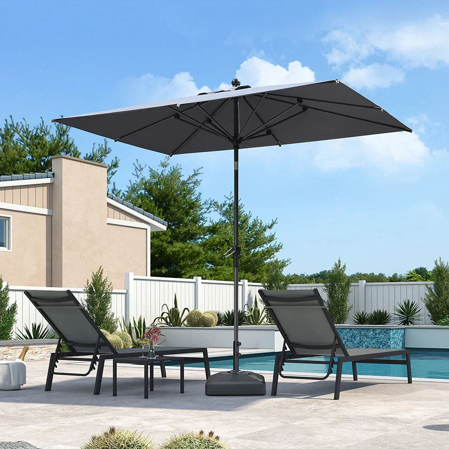 PURPLE LEAF Parasol inclinable en aluminium à mât droit, Carré, Rectangulaire et Rond, Avec Socle