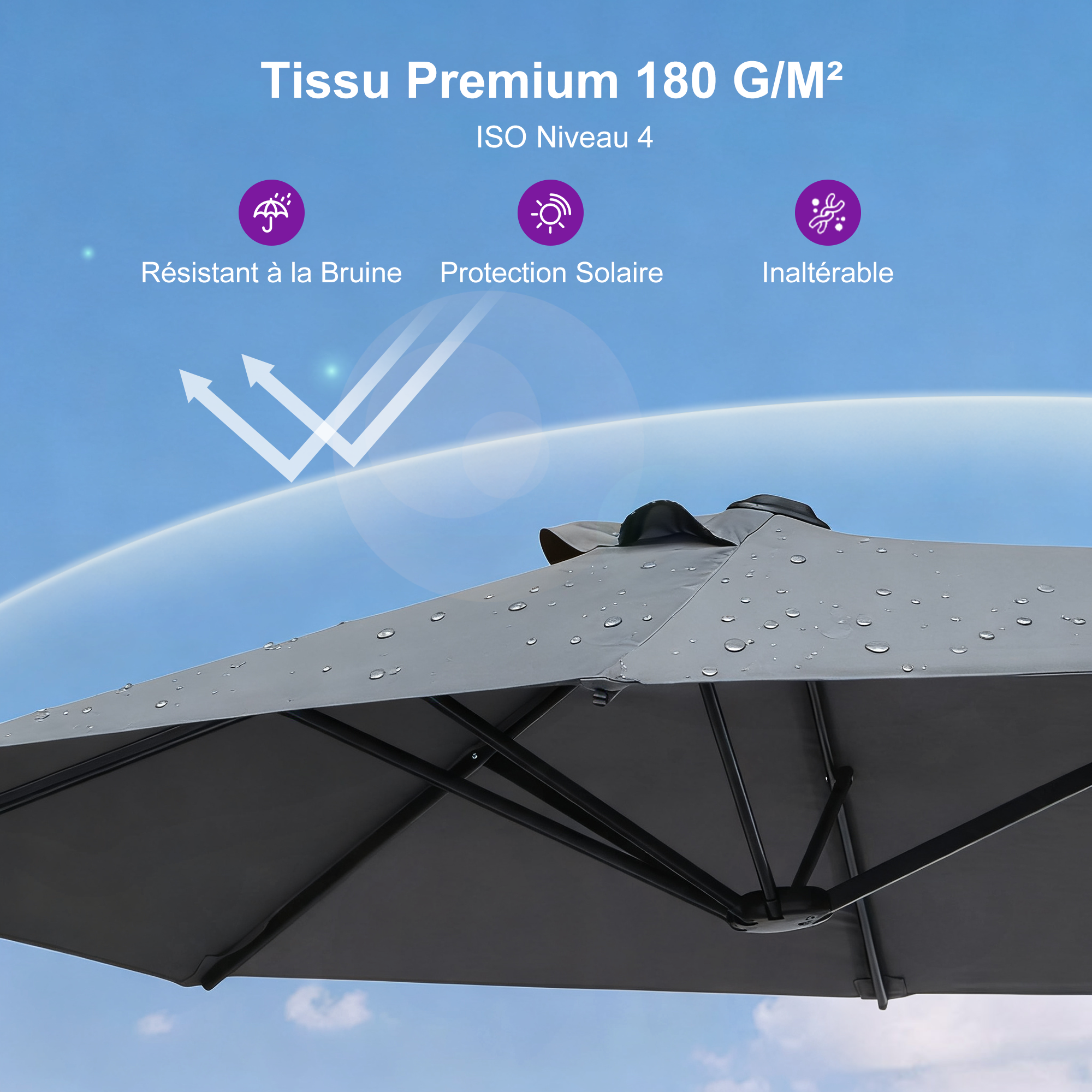 PURPLE LEAF Parasol de Jardin Extérieur, Grand Parasol Double avec Base, pour Terrasse, Jardin, Balcon et Piscine