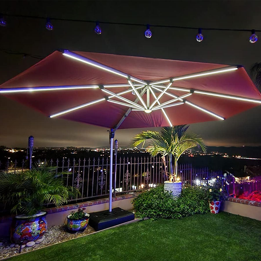 PURPLE LEAF Parasol De Jardin Extérieur Rond avec LED, Parasol Déporté avec Manivelle, Parasol Excentré Inclinable