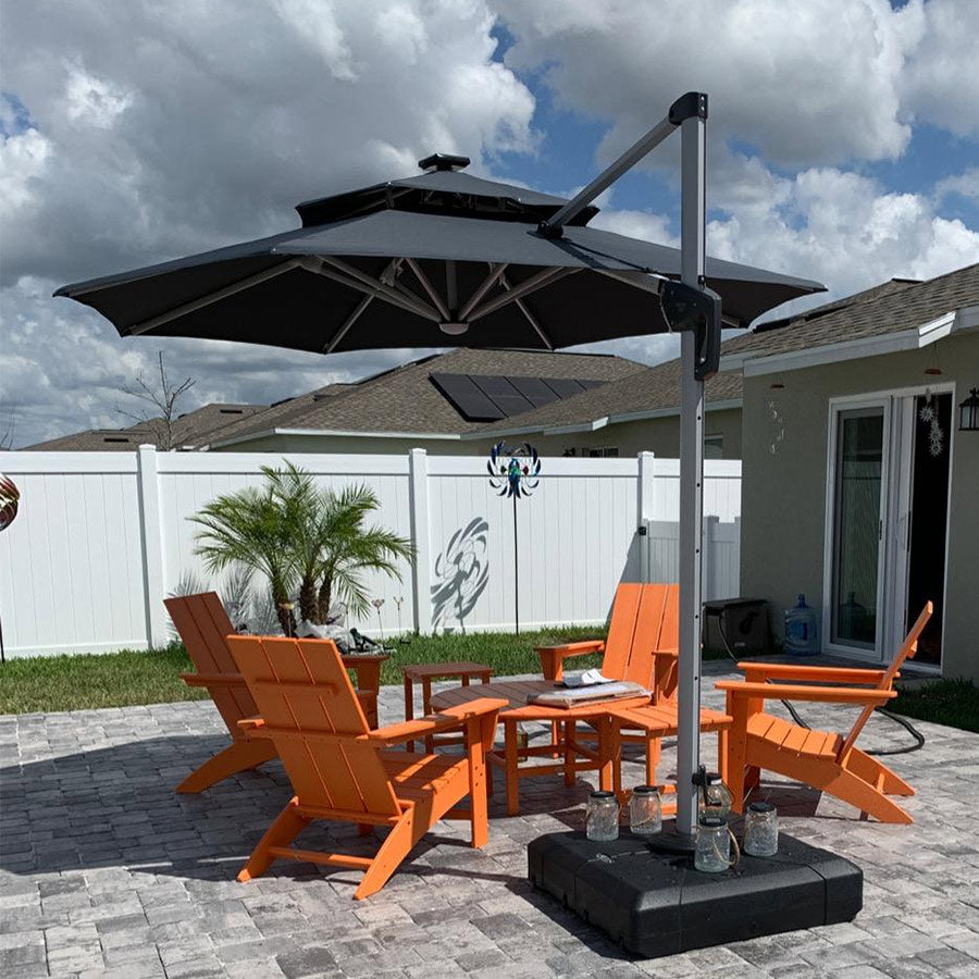 PURPLE LEAF Parasol De Jardin Extérieur Rond avec LED, Parasol Déporté avec Manivelle, Parasol Excentré Inclinable