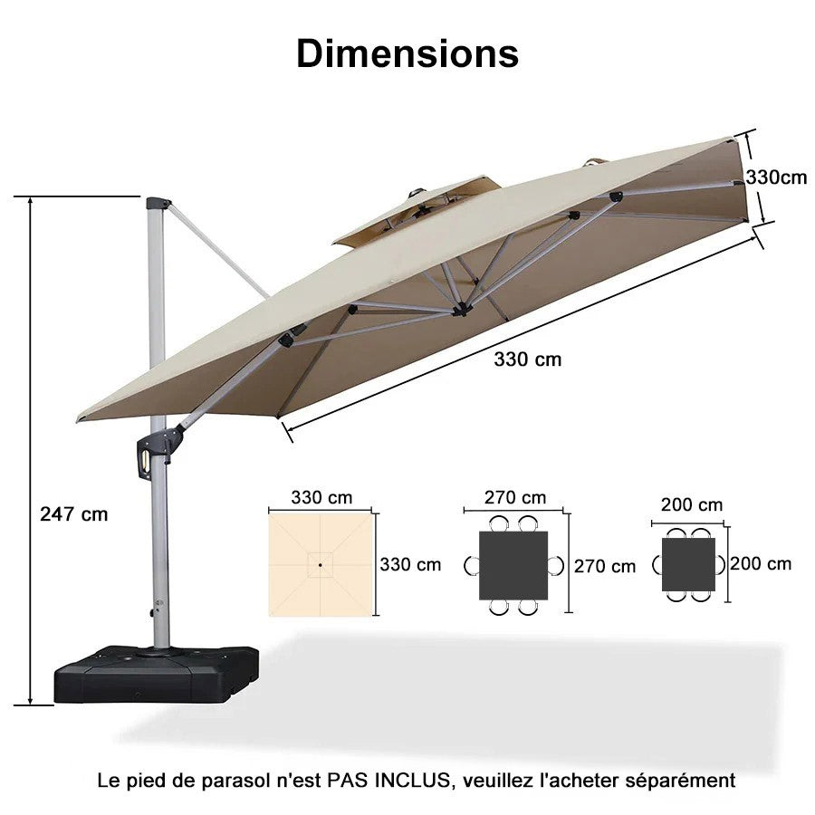 PURPLE LEAF Parasol Déporté Inclinable, Parasol De Jardin Exterieur Toit à Double Rotatif 360°,Parasol Terrasse Exterieur Luxueux