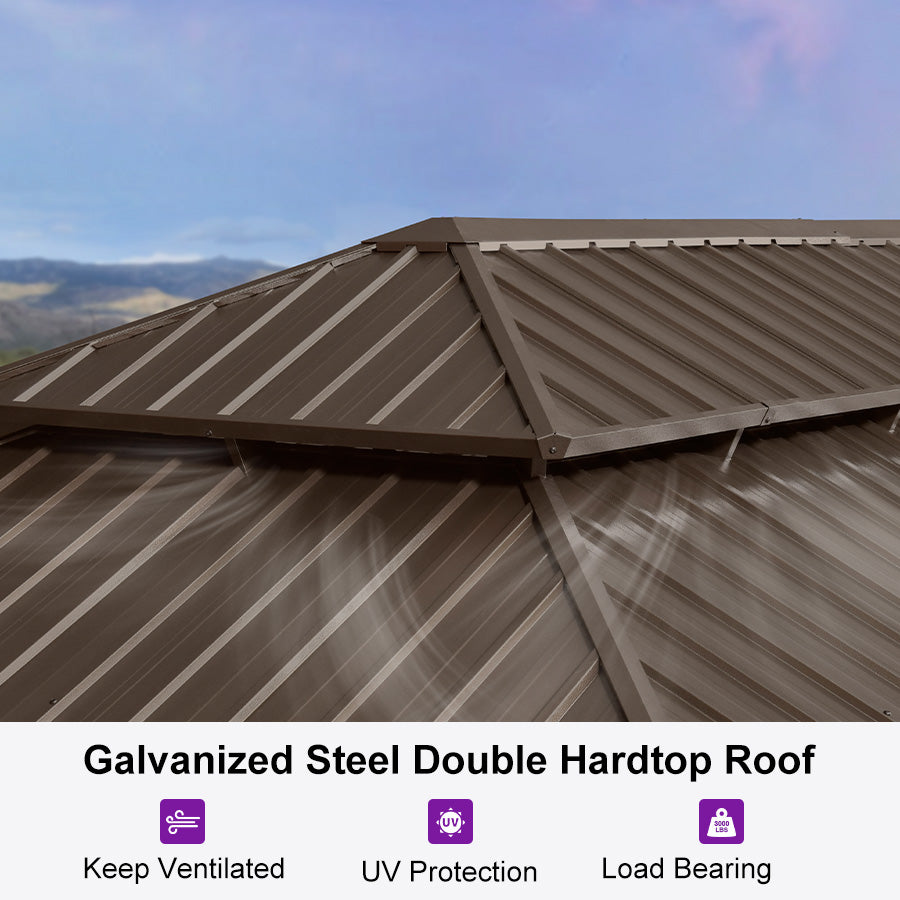 PURPLE LEAF Tonnelle De Jardin Tonnelle Pergola Aluminum Avec Moustiquaire Et Rideaux Pavillon De Jardin à Double Toit Acier Galvanisé, Bronze