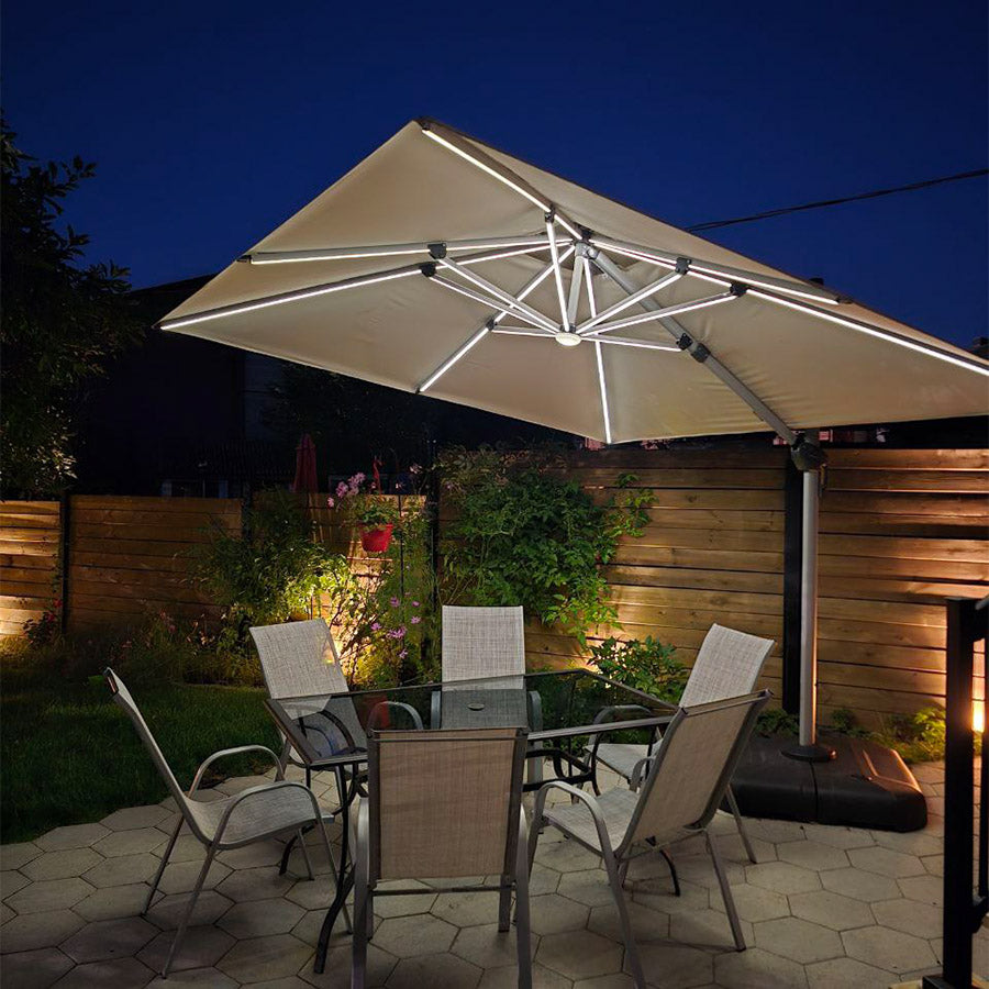 PURPLE LEAF Parasol De Jardin Extérieur avec LED Parasol Déporté Toit à Double Rotatif 360° Parasol Excentré Inclinable Parasol Terrasse Extérieur