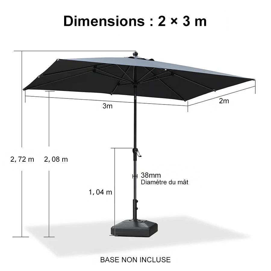 PURPLE LEAF Parasol inclinable en aluminium à mât droit, Carré, Rectangulaire et Rond