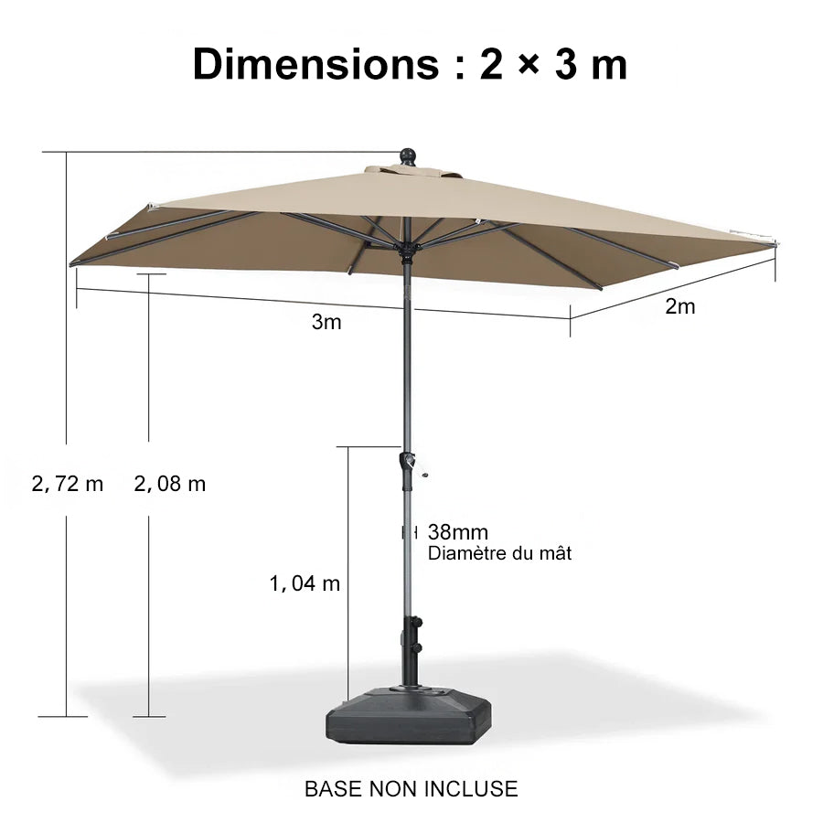 PURPLE LEAF Parasol inclinable en aluminium à mât droit, Carré, Rectangulaire et Rond