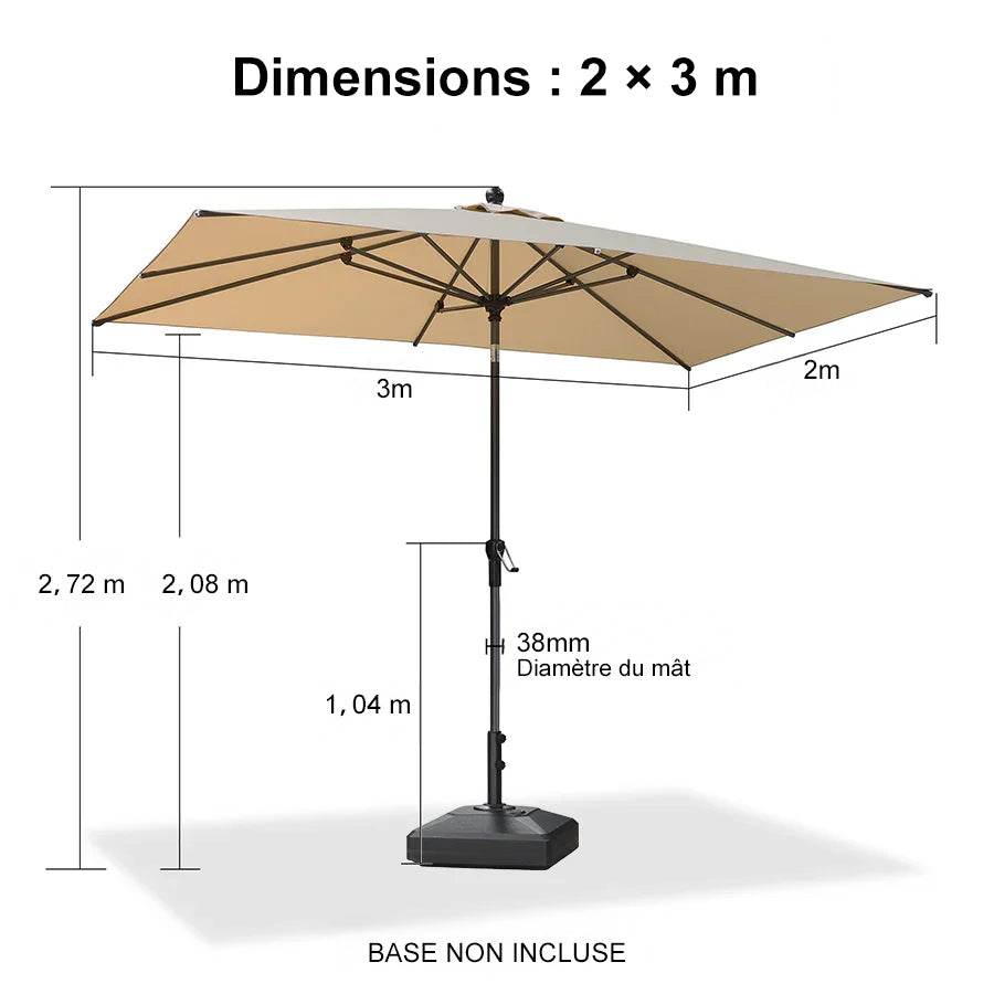 PURPLE LEAF Parasol inclinable en aluminium à mât droit, Carré, Rectangulaire et Rond, Avec Socle