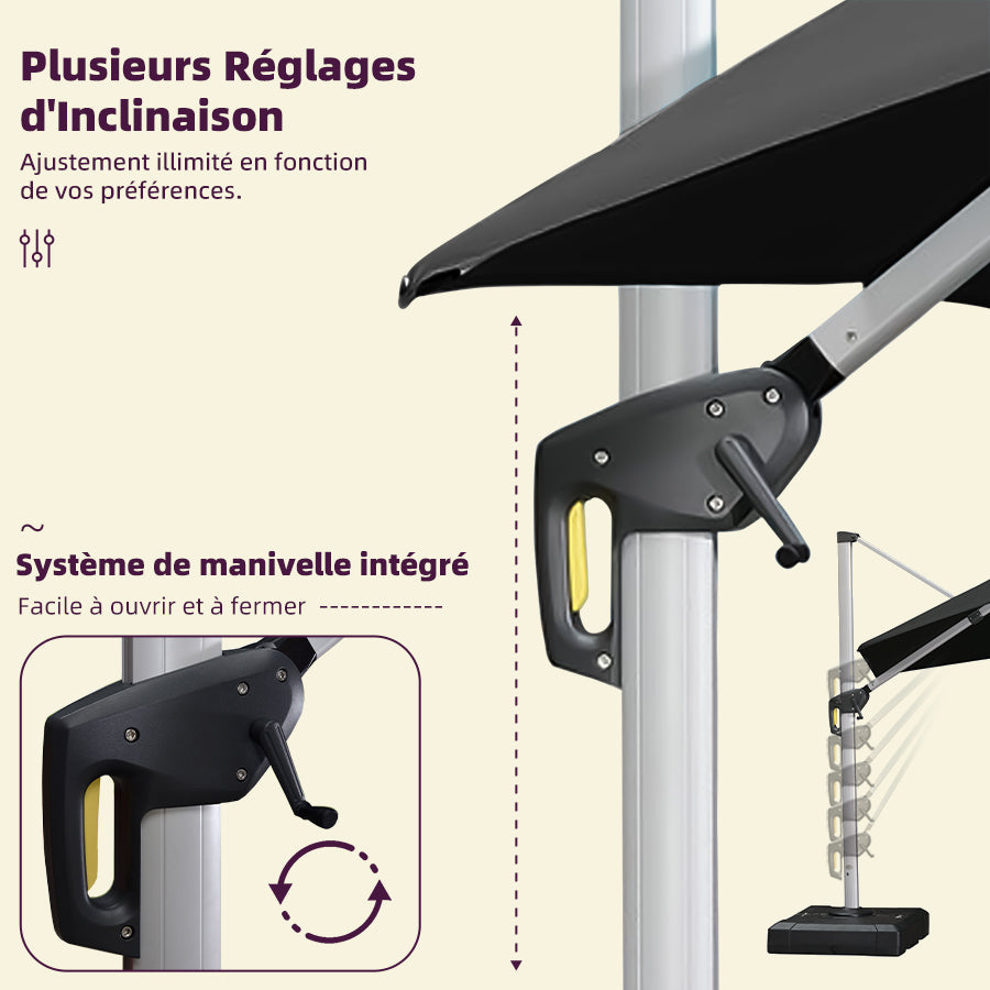 PURPLE LEAF Parasol De Jardin Extérieur Rond avec LED, Parasol Déporté avec Manivelle, Parasol Excentré Inclinable