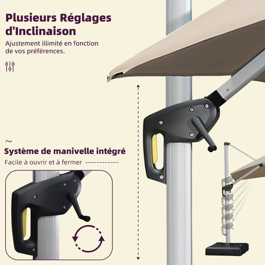 PURPLE LEAF Parasol De Jardin Extérieur Rond avec LED, Parasol Déporté avec Manivelle, Parasol Excentré Inclinable