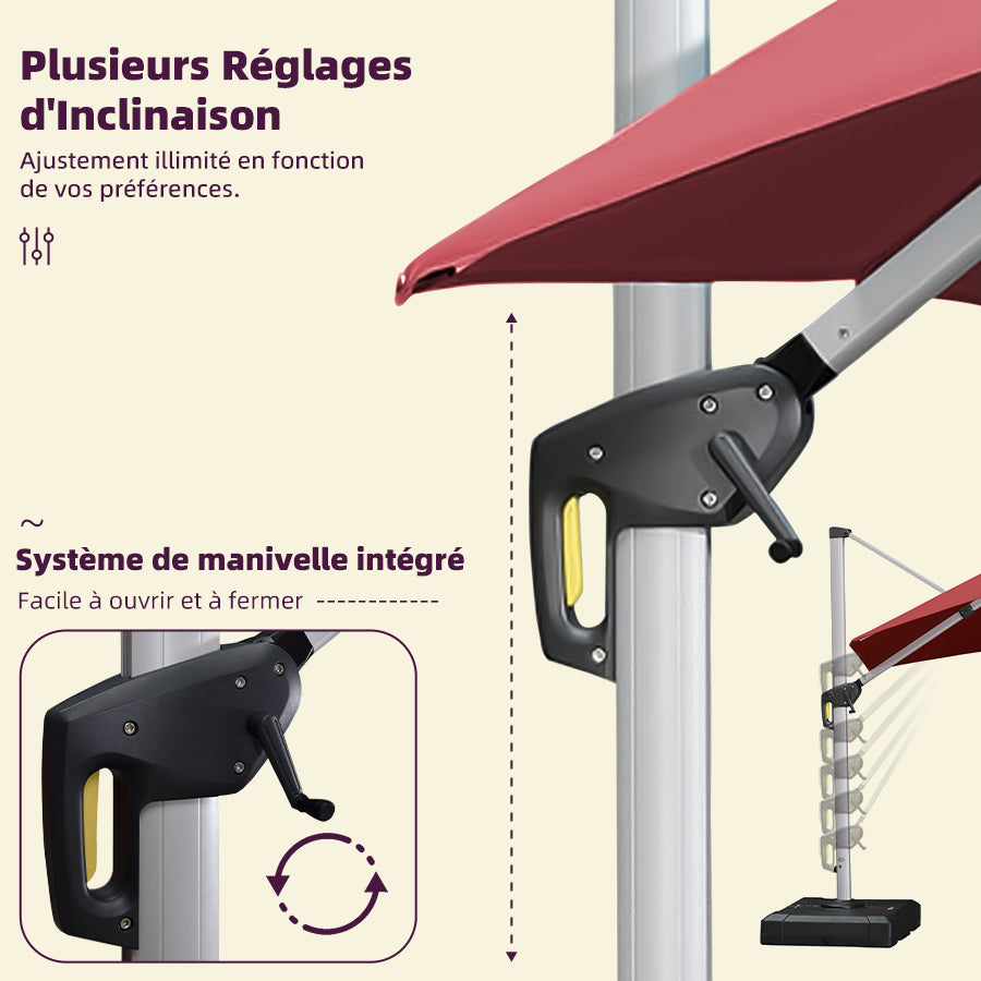 PURPLE LEAF Parasol De Jardin Extérieur Rond avec LED, Parasol Déporté avec Manivelle, Parasol Excentré Inclinable