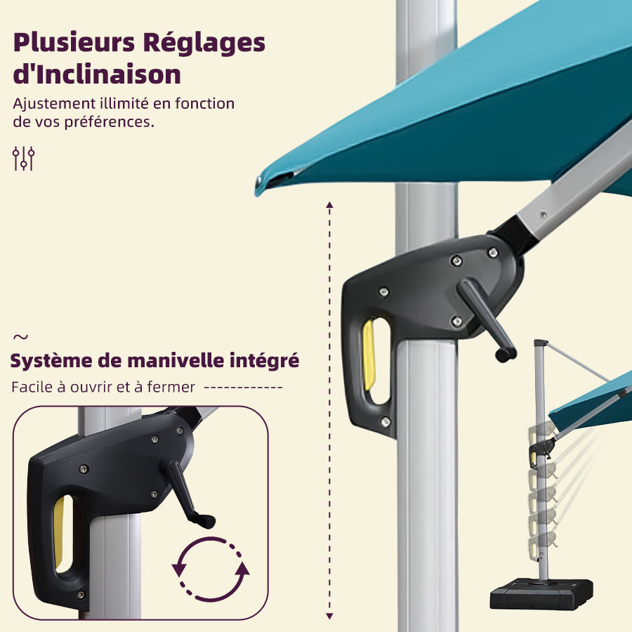 PURPLE LEAF Parasol De Jardin Extérieur Rond avec LED, Parasol Déporté avec Manivelle, Parasol Excentré Inclinable