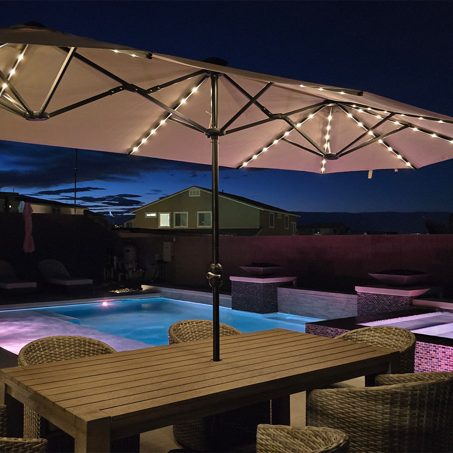 PURPLE LEAF Parasol de Jardin Double avec lumières LED, avec Socle, pour Terrasse, Jardin, Balcon et Piscine
