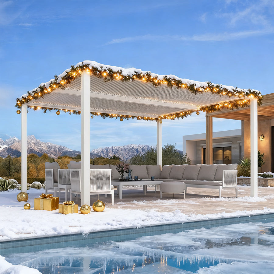 PURPLE LEAF Pergola Bioclimatique Pergola Aluminium Lames Orientables Tonnelle de Jardin Imperméable pour Terrasse Extérieur Carport, Blanc