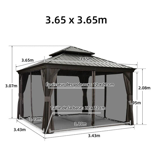 PURPLE LEAF Tonnelle de Jardin Gamme Luxe avec Éclairage LED Intégré - Abat-Jour Blanc Opalin Anti-Éblouissement, Pavillon Gris