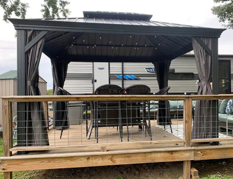 PURPLE LEAF Tonnelle De Jardin Exterieur Tonnelle Pergola Aluminum Avec Moustiquaire Et Rideaux Pavillon De Jardin à Double Toit Acier Galvanisé, Gris