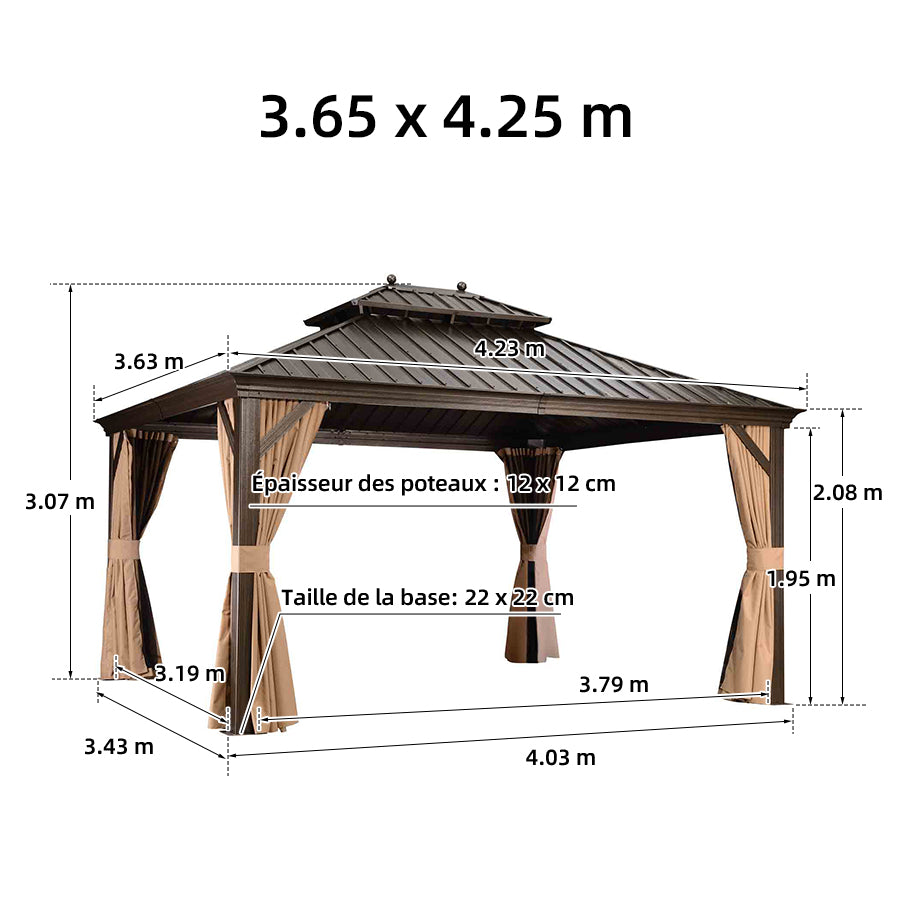 PURPLE LEAF Tonnelle De Jardin Tonnelle Pergola Aluminum Avec Moustiquaire Et Rideaux Pavillon De Jardin à Double Toit Acier Galvanisé, Bronze
