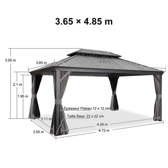 PURPLE LEAF Tonnelle de Jardin Gamme Luxe avec Éclairage LED Intégré - Abat-Jour Blanc Opalin Anti-Éblouissement, Pavillon Gris