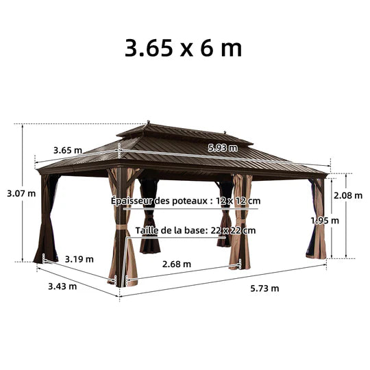 PURPLE LEAF Tonnelle de Jardin Avec Toit Rigide Double Toit de Bronze Pergola Aluminium, Avec Guirlande Lumineuse Blanc Lait