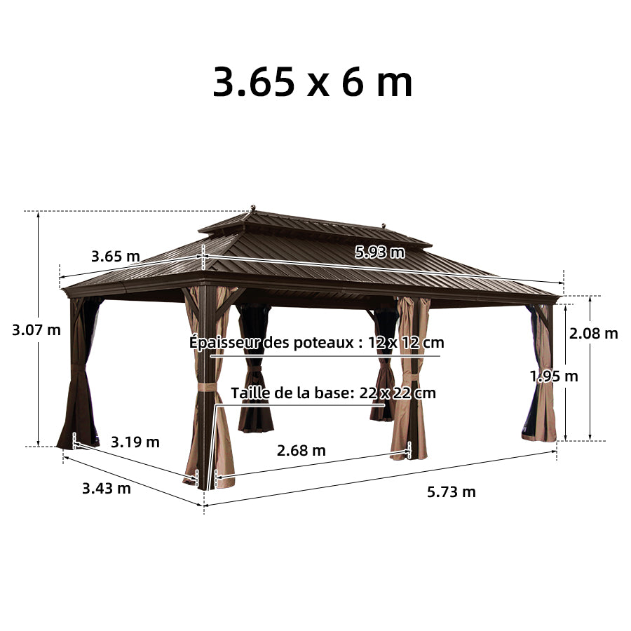 PURPLE LEAF Tonnelle De Jardin Tonnelle Pergola Aluminum Avec Moustiquaire Et Rideaux Pavillon De Jardin à Double Toit Acier Galvanisé, Bronze