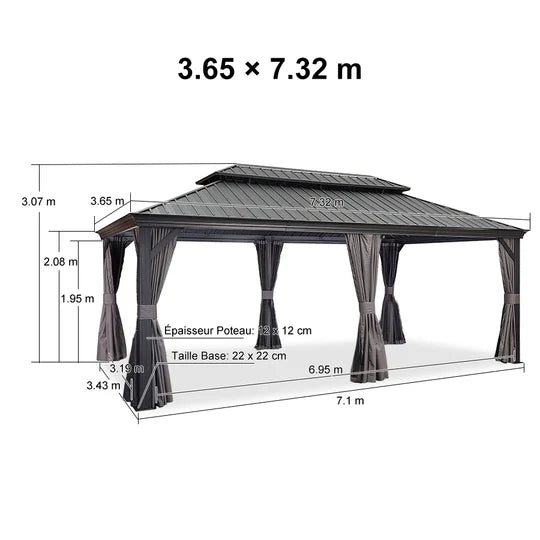 PURPLE LEAF Tonnelle de Jardin Gamme Luxe avec Éclairage LED Intégré - Abat-Jour Blanc Opalin Anti-Éblouissement, Pavillon Gris