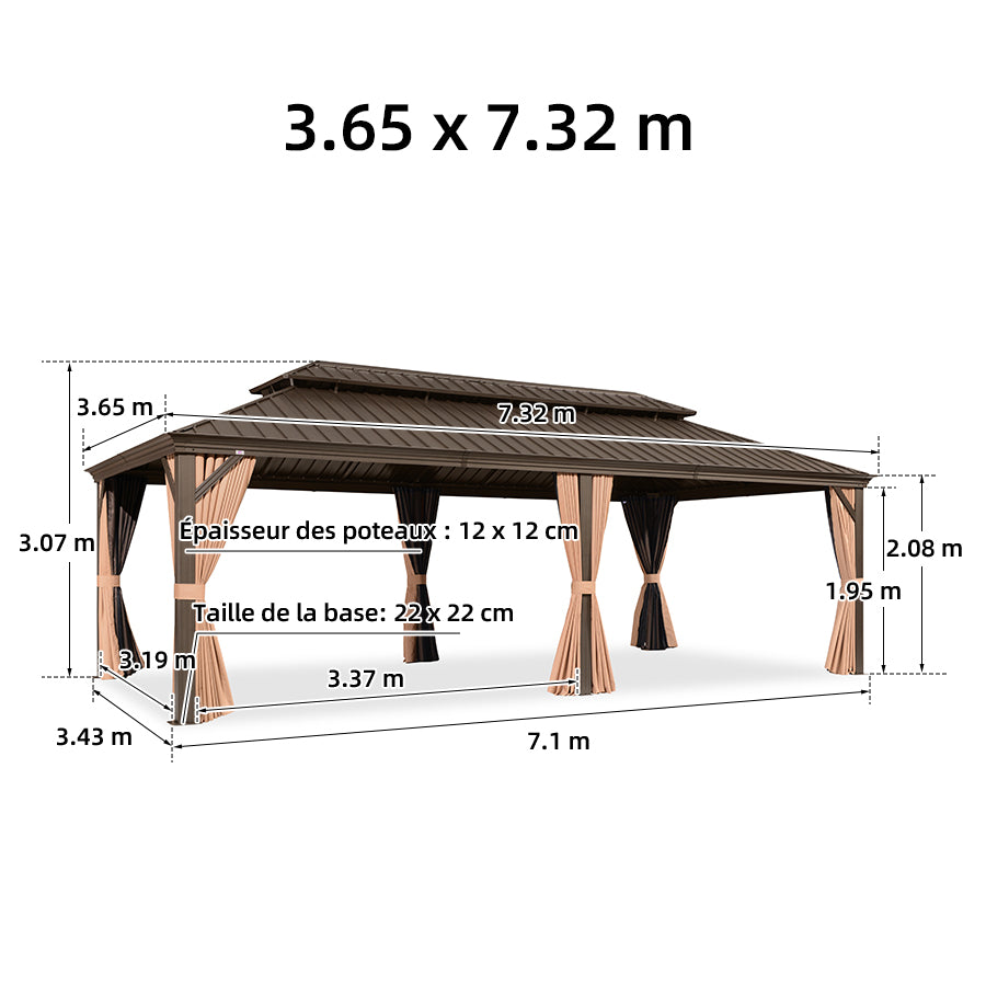 PURPLE LEAF Tonnelle De Jardin Tonnelle Pergola Aluminum Avec Moustiquaire Et Rideaux Pavillon De Jardin à Double Toit Acier Galvanisé, Bronze