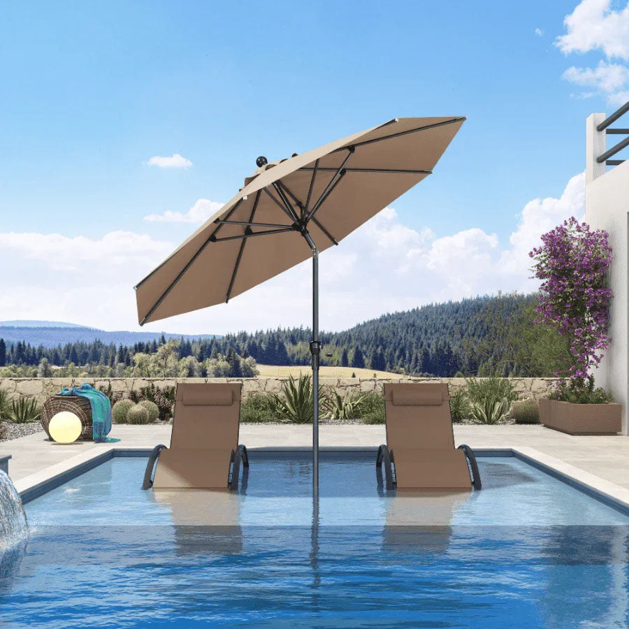 PURPLE LEAF Parasol inclinable en aluminium à mât droit, Carré, Rectangulaire et Rond, Avec Socle