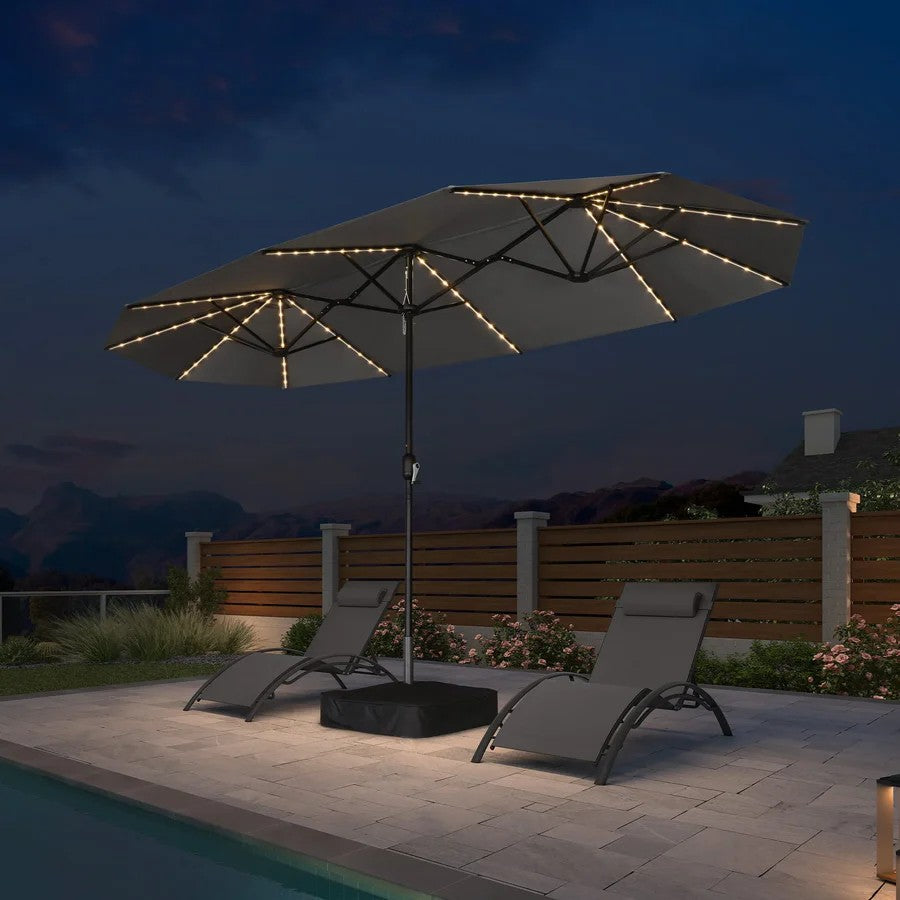 PURPLE LEAF Parasol de Jardin Double Aluminium avec lumières LED, Avec Socle, pour Terrasse, Jardin, Balcon et Piscine