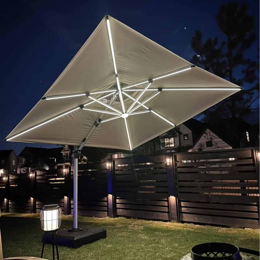 PURPLE LEAF Parasol Déporté avec LED Solaire de Jardin à Double Toit Carré avec socle