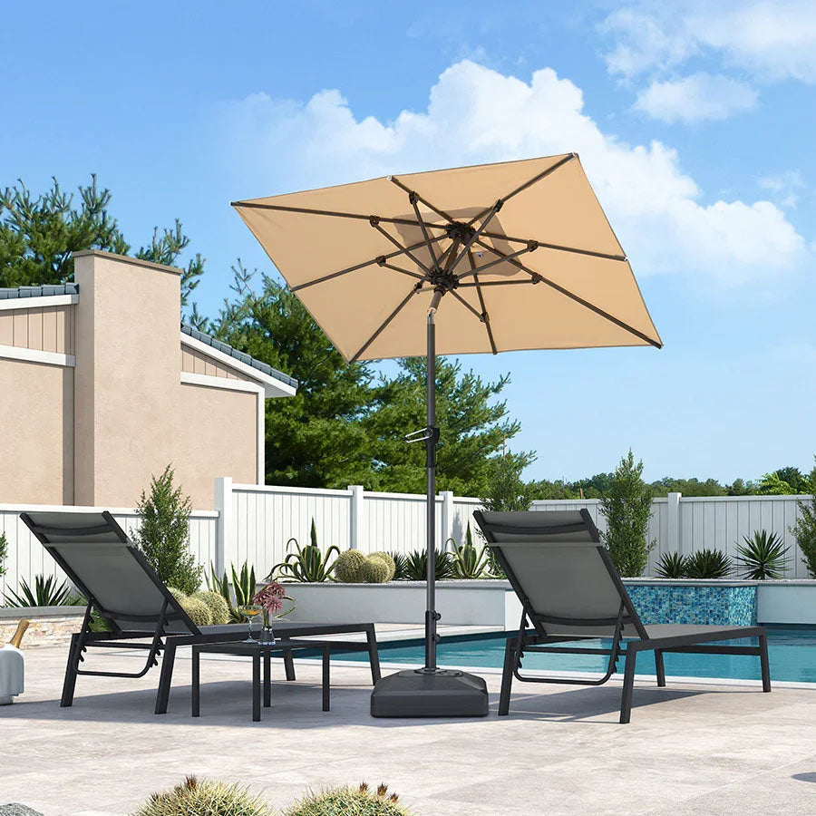 PURPLE LEAF Parasol inclinable en aluminium à mât droit, Carré, Rectangulaire et Rond, Avec Socle