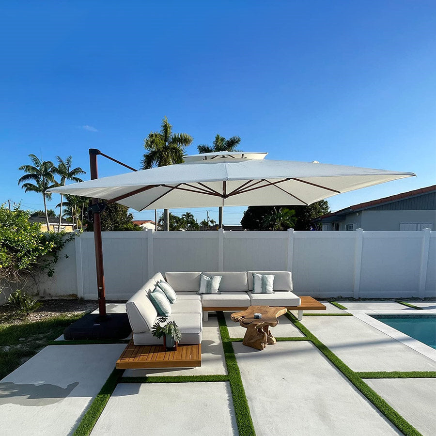 PURPLE LEAF Parasol Déporté Carré Grain de Bois en Aluminium avec socle