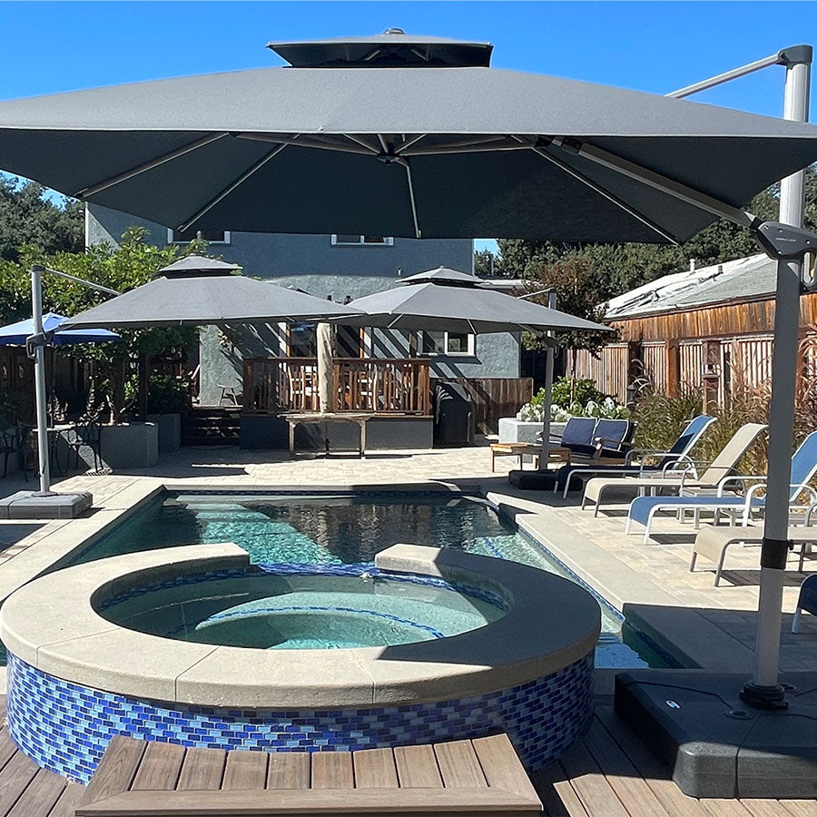 PURPLE LEAF Parasol Déporté Inclinable, Parasol De Jardin Exterieur Toit à Double Rotatif 360°,Parasol Terrasse Exterieur Luxueux