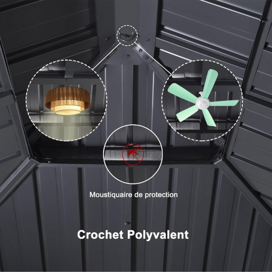 PURPLE LEAF Tonnelle De Jardin Exterieur Tonnelle Pergola Aluminum Avec Moustiquaire Et Rideaux Pavillon De Jardin à Double Toit Acier Galvanisé, Gris