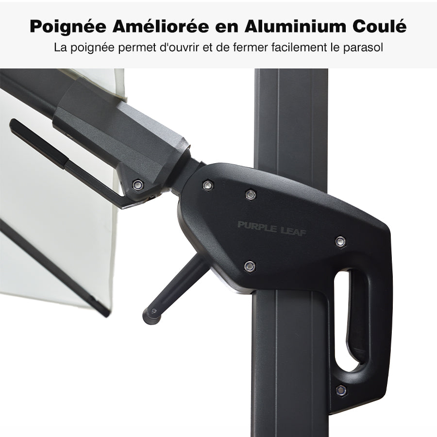 PURPLE LEAF Parasol Déporté avec LED Solaire 3 x 3 m Carré, Parasol De Jardin Extérieur Inclinable Toile Protection UV