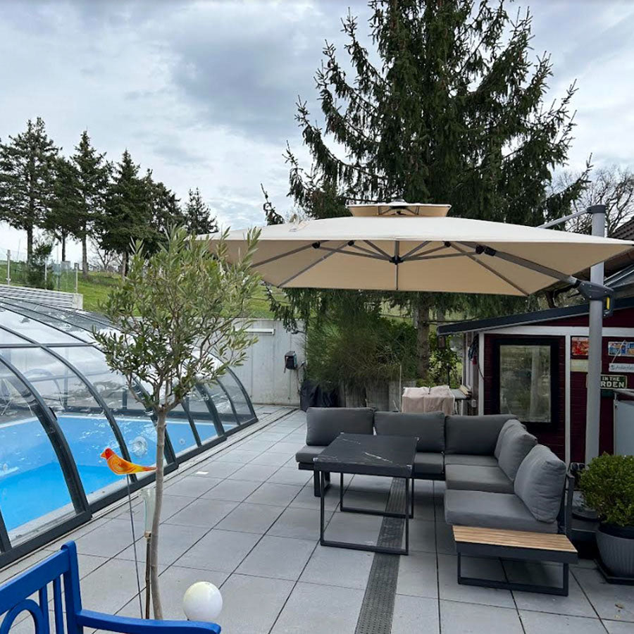 PURPLE LEAF Parasol Déporté Inclinable, Parasol De Jardin Exterieur Toit à Double Rotatif 360°,Parasol Terrasse Exterieur Luxueux