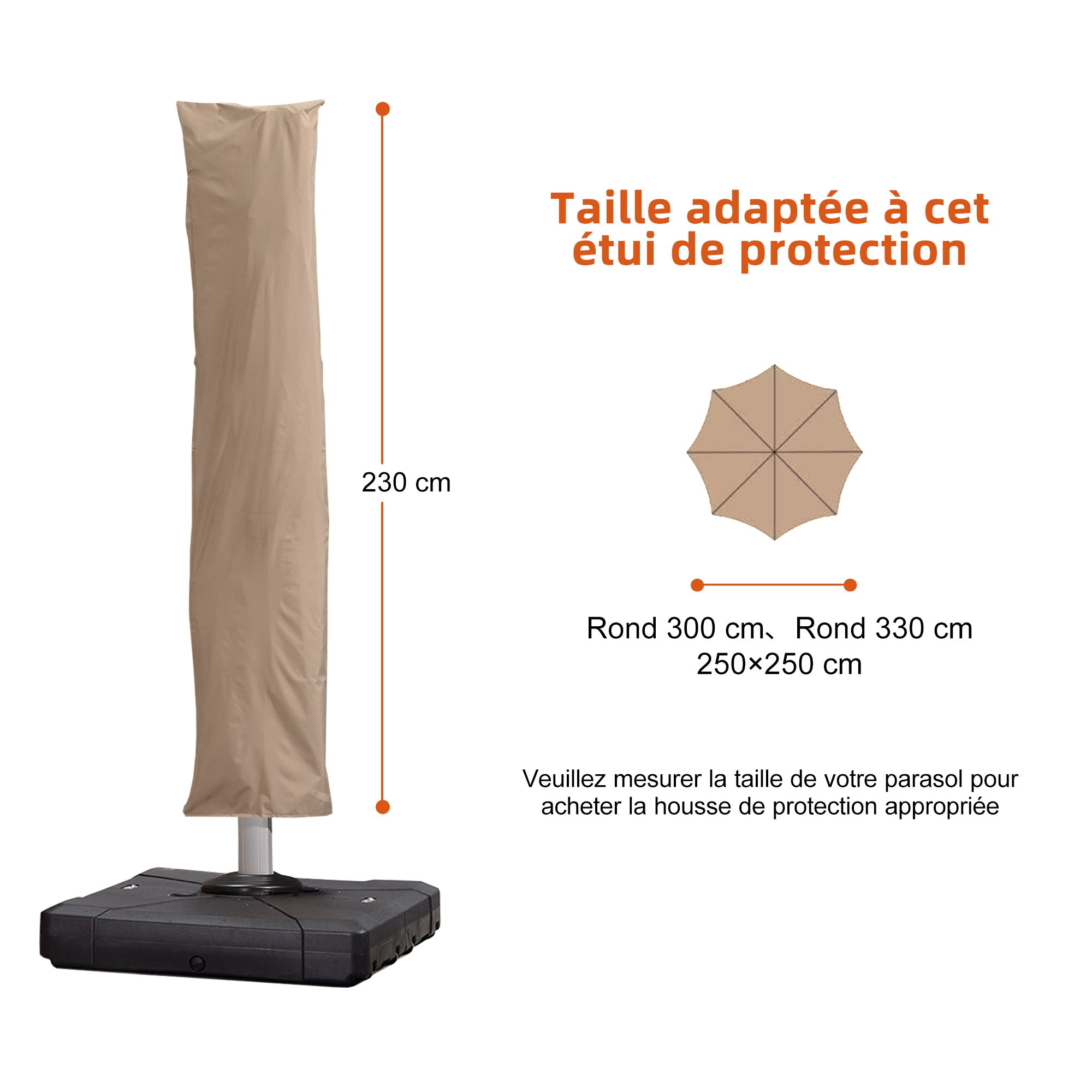 PURPLE LEAF Housse de parasol déporté avec fermeture éclair pour parasol extérieur et parasol de patio