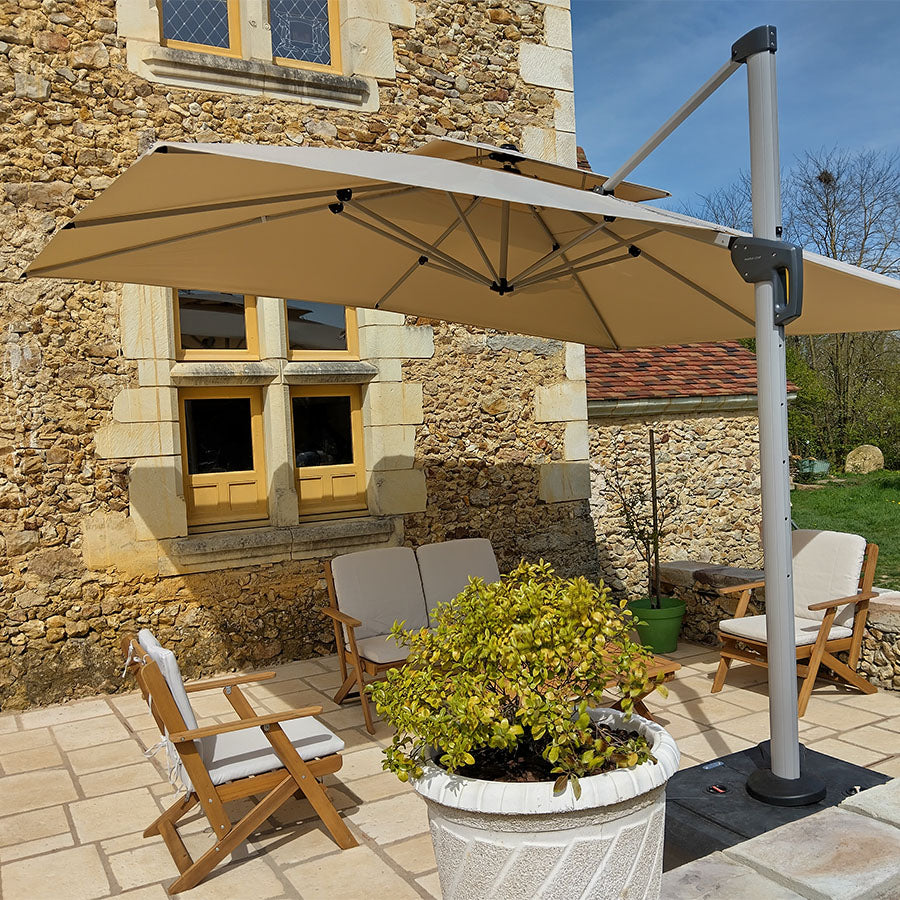 PURPLE LEAF Parasol Déporté Inclinable, Parasol De Jardin Exterieur Toit à Double Rotatif 360°,Parasol Terrasse Exterieur Luxueux