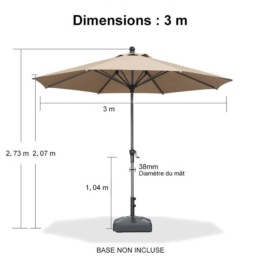 PURPLE LEAF Parasol inclinable en aluminium à mât droit, Carré, Rectangulaire et Rond, Avec Socle