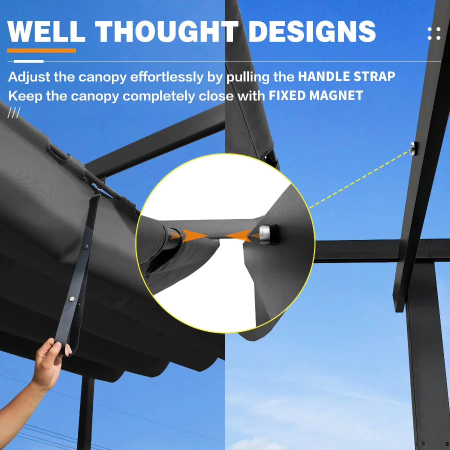 PURPLE LEAF Pergola Aluminium Tissu Teint en Fil Pergola pour Terrasse Exterieur, Toit Coulissante, Pavillon De Jardin