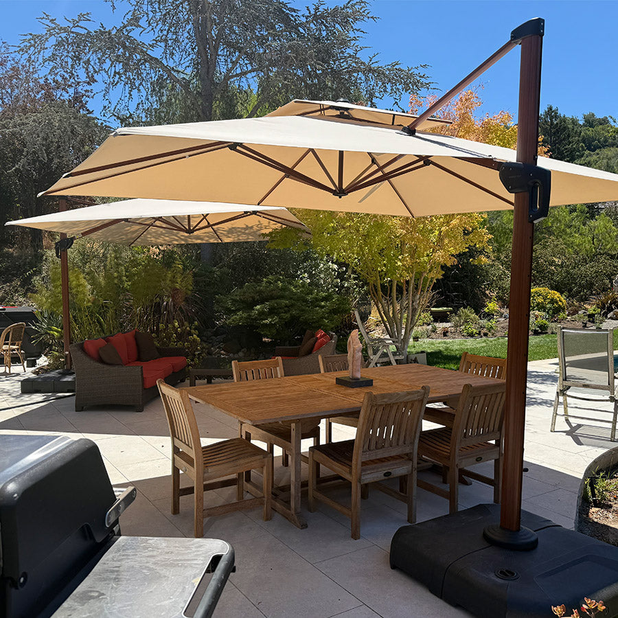 PURPLE LEAF Parasol Rectangulaire Grain de Bois en Aluminium Parasol De Jardin Extérieur Toit à Double Rotatif 360°