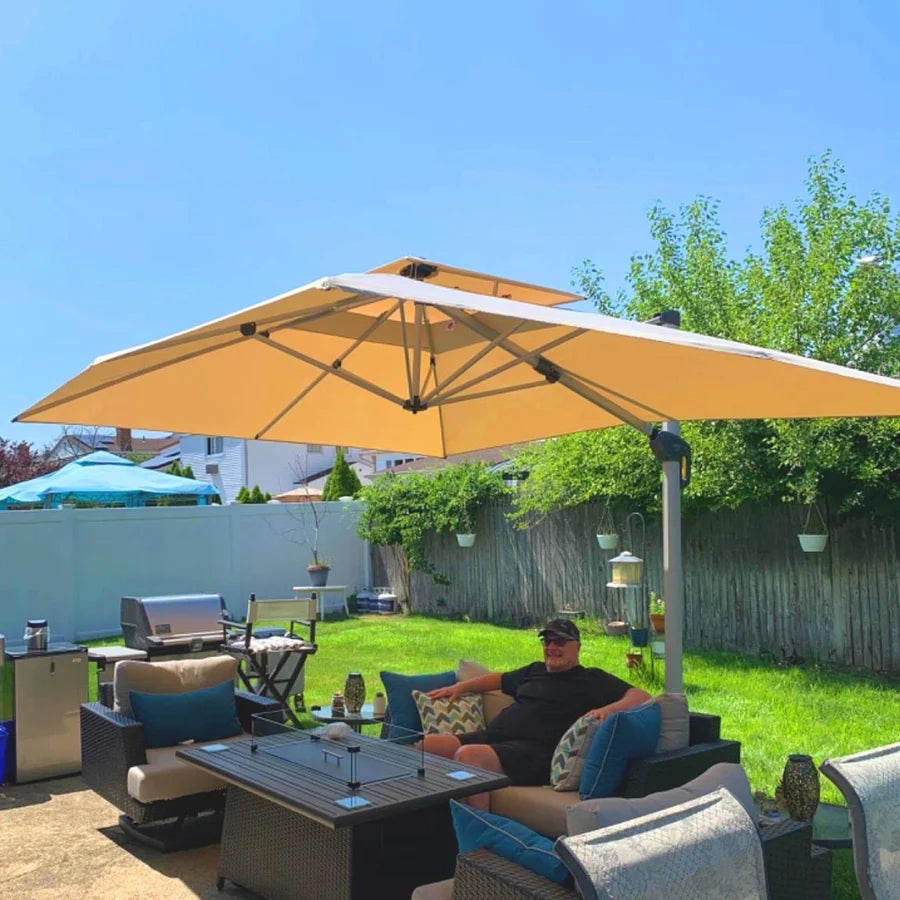 PURPLE LEAF Parasol Déporté Inclinable, Parasol De Jardin Exterieur Toit à Double Rotatif 360°,Parasol Terrasse Exterieur Luxueux