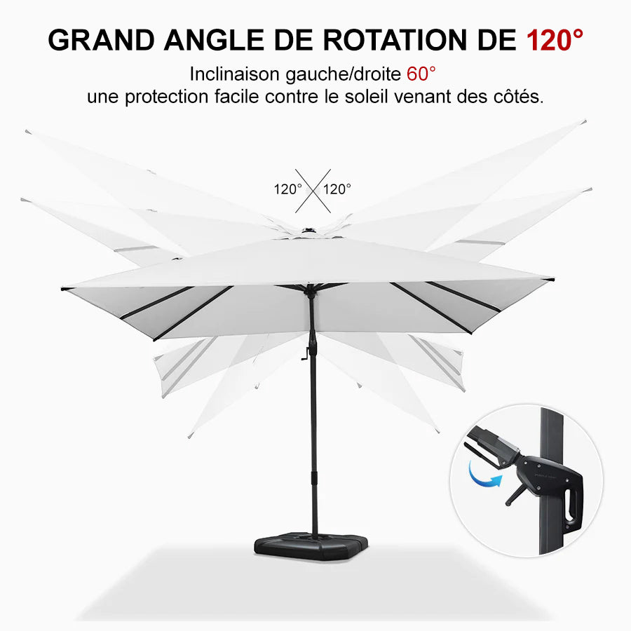 PURPLE LEAF Parasol Déporté avec LED Solaire 3 x 3 m Carré, Parasol De Jardin Extérieur Inclinable Toile Protection UV