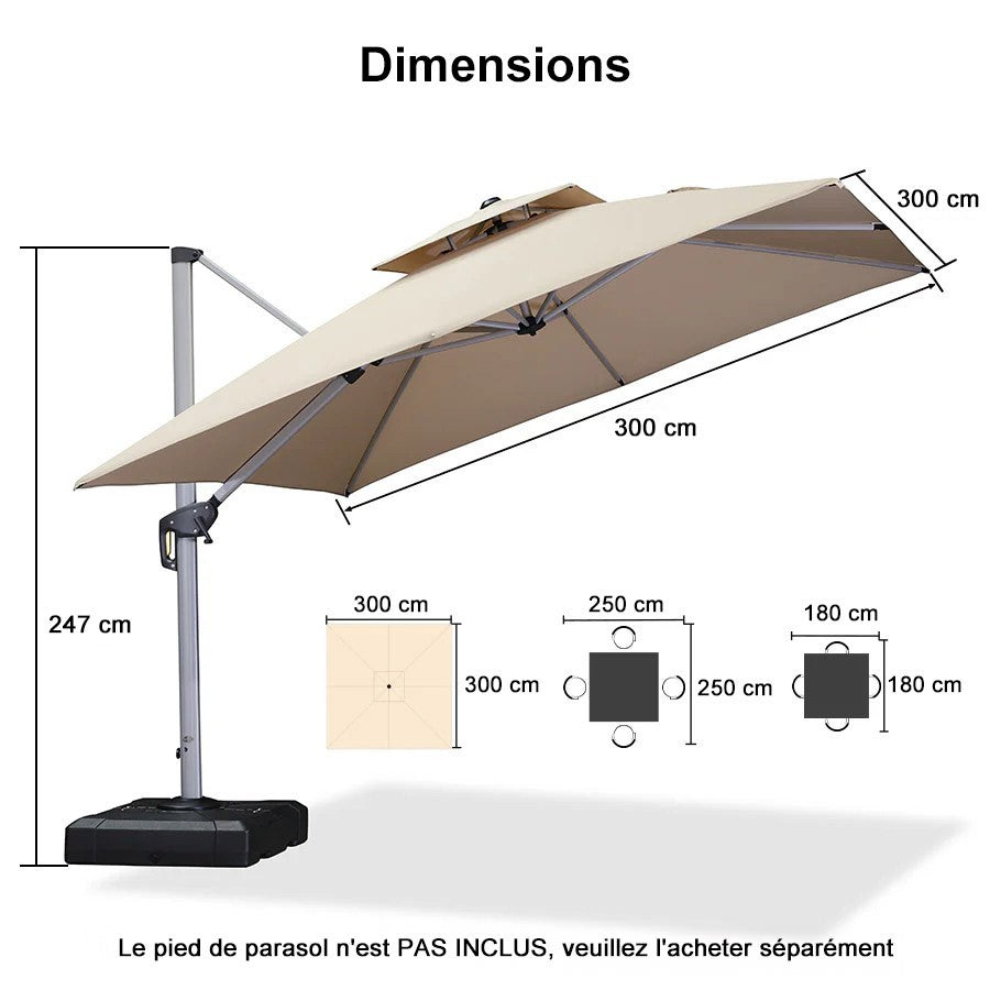 PURPLE LEAF Parasol Déporté Inclinable, Parasol De Jardin Exterieur Toit à Double Rotatif 360°,Parasol Terrasse Exterieur Luxueux
