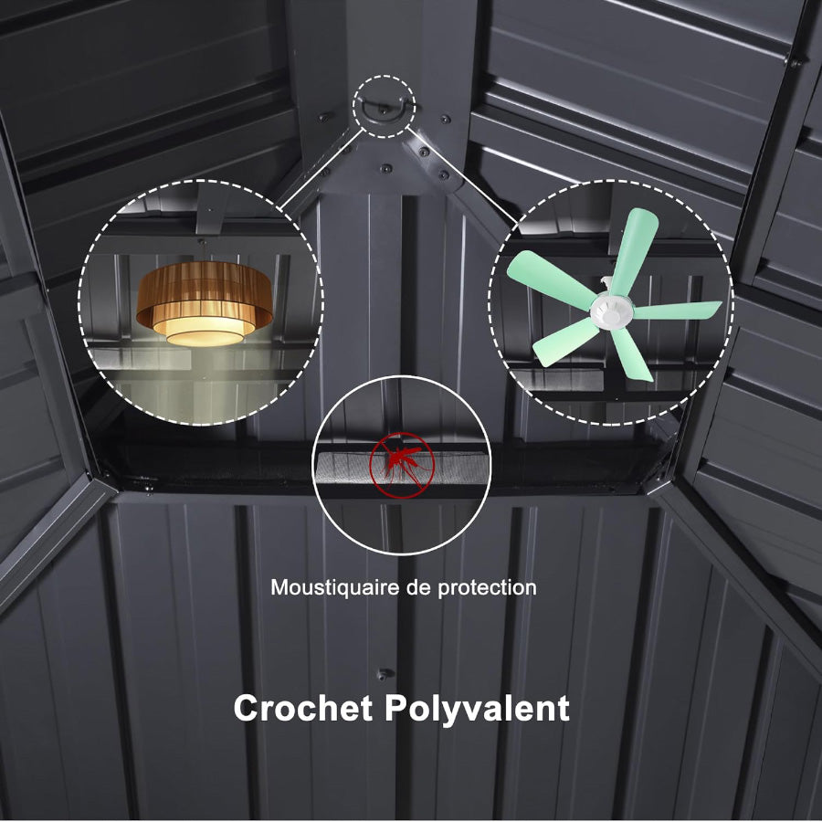 PURPLE LEAF Tonnelle De Jardin Exterieur Tonnelle Pergola Aluminum Avec Moustiquaire Et Rideaux Pavillon De Jardin à Double Toit Acier Galvanisé, Gris