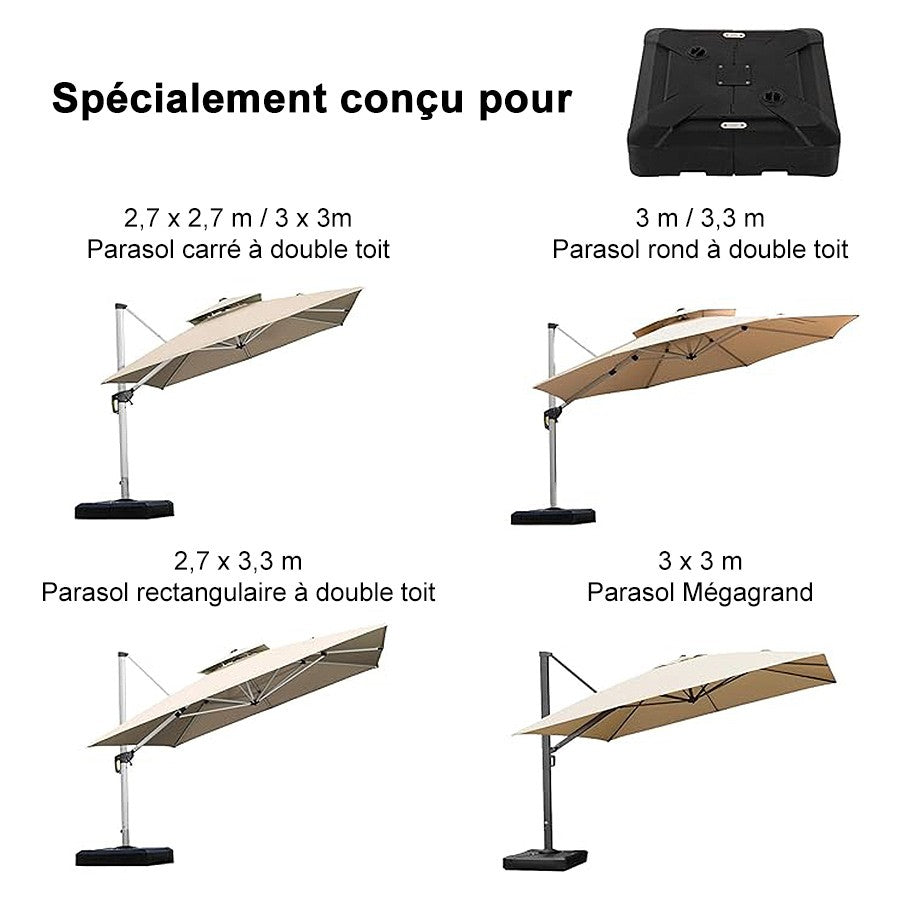 PURPLE LEAF Base de Parasol à Double Toit Remplie d'Aau et de Sable ZYBASE-1 et ZYBASE-1N