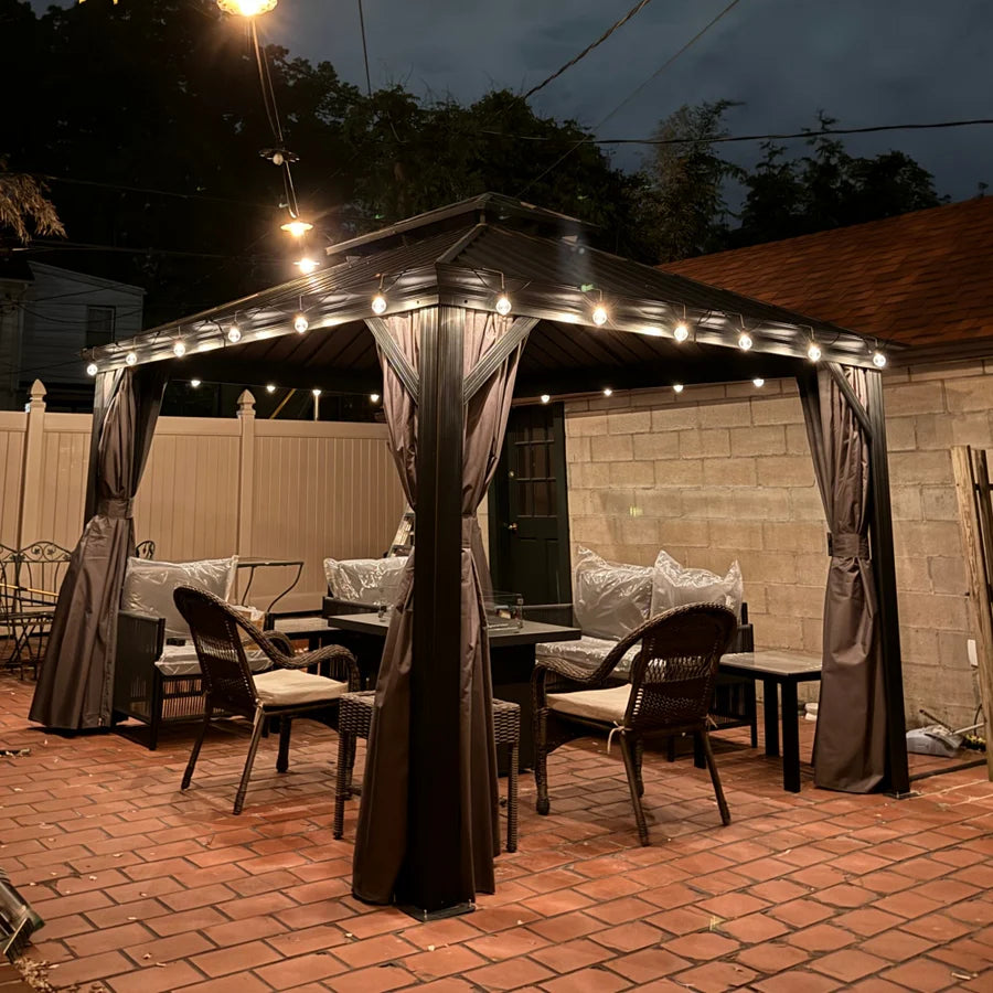 PURPLE LEAF Tonnelle de Jardin Gamme Luxe avec Éclairage LED Intégré - Abat-Jour Blanc Opalin Anti-Éblouissement, Pavillon Gris